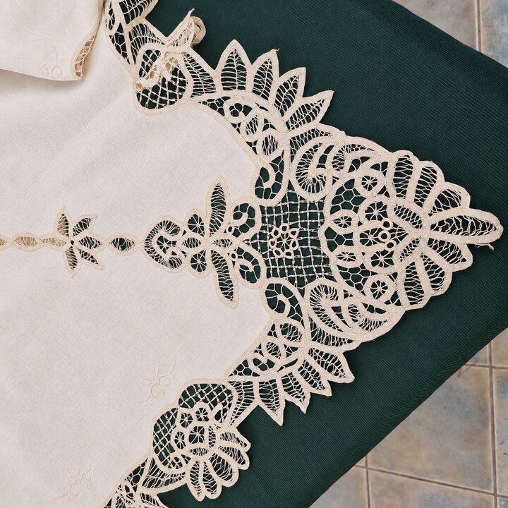 Mantel de Encaje Battenberg y 12 Servilletas, Juego de Mesa de Algodon Hecho a Mano, Encaje de Cinta Renacimiento, 170x240cm, An