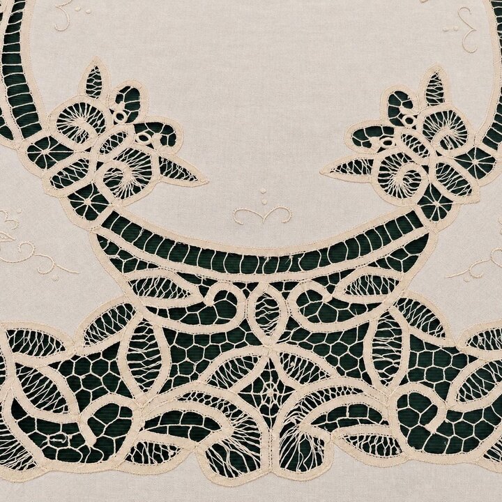Battenberg Renaissance Lace Tablecloth Set, Handmade Cotton Ecru Table Linen with 12 Napkins, 170x240cm, 1950s Unused Bridal Tro