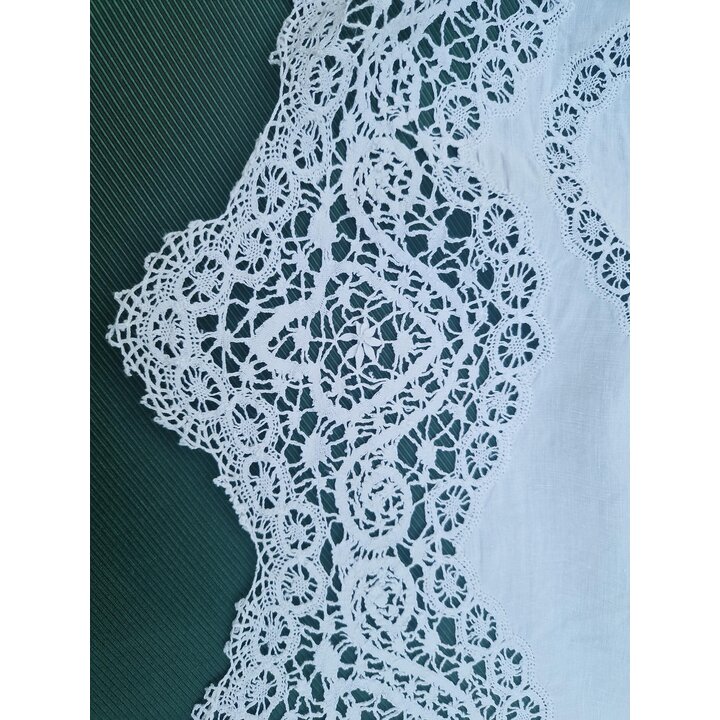 Antikes Leinen Bettlaken Hochzeitslaken Handgeklöppelte Spitze Monogramm MG Anfang 20 Jhd Weißer Tagesdecke Historisches Textil 