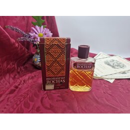 Vintage Monsieur Rochas Eau de Toilette Concentree 115 ml met Doos, Rochas Herengeur Jaren 80, Flacon voor 65 procent gevuld