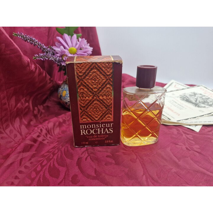 Vintage Monsieur Rochas Eau de Toilette Concentree 115 ml z Pudelkiem, Zapach Rochas dla Mezczyzn Lata 80, 65 procent Pojemnosci