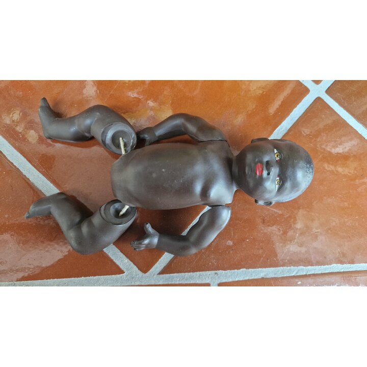 Bambola di Celluloide Vintage, Giocattolo Bimbo Africano Petitcollin 20 cm, Statuina da Collezione, Francia Anni 50 Mid Century