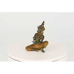 Sculpture de Musicien Thaïlandais en Bronze et Or, Figure de Cymbales