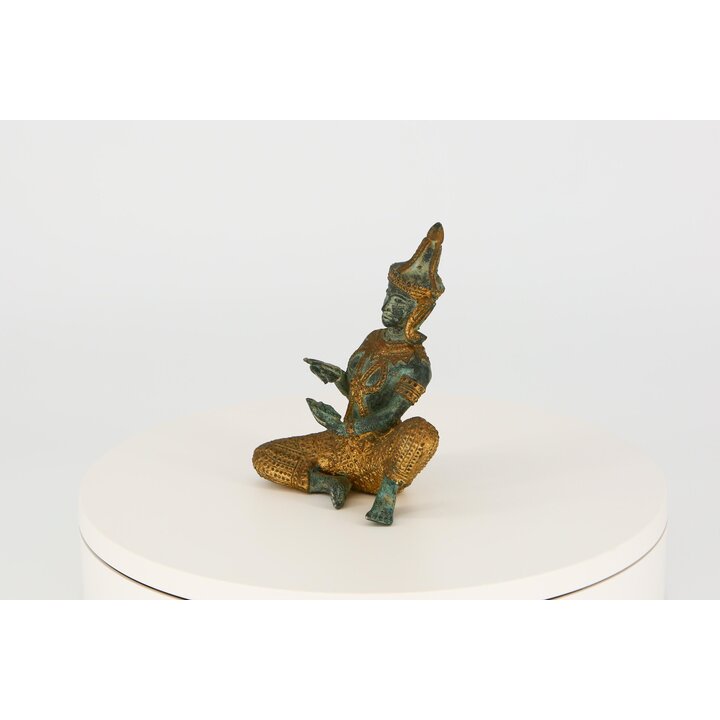 Thailändische Bronze Musiker Skulptur mit Zimbeln, Vintage Gilt Figur