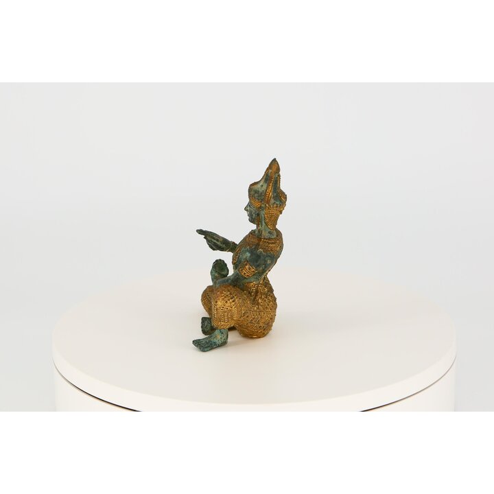 Escultura de Músico Tailandés en Bronce y Oro, Figura Vintage de Címbalos