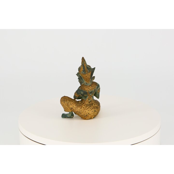 Escultura de Músico Tailandês em Bronze e Ouro, Figura Vintage de Címbalos