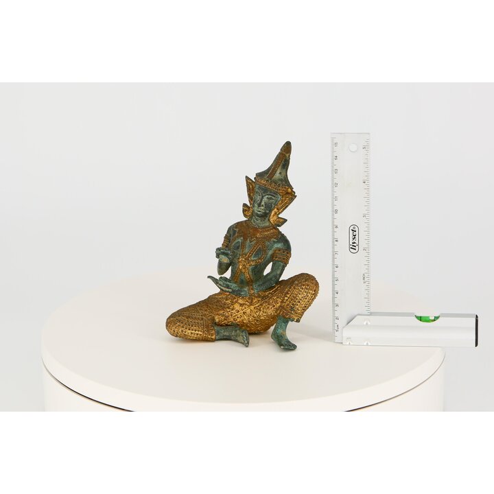 Thailändische Bronze Musiker Skulptur mit Zimbeln, Vintage Gilt Figur