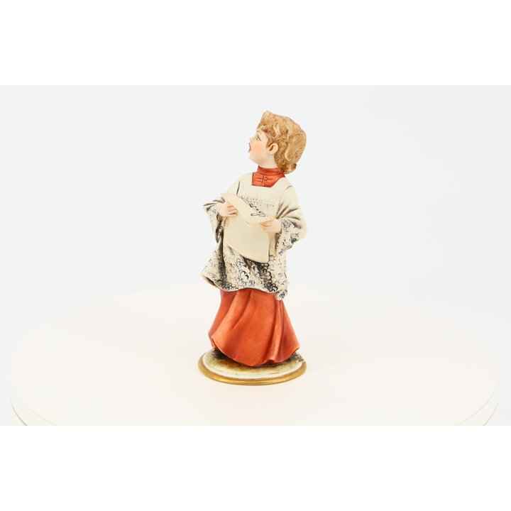 Figura Vintage de Porcelana Capodimonte de B. Merli, Niño Cantor con Partitura, Estatuilla de Cerámica Italiana de Colección, Añ