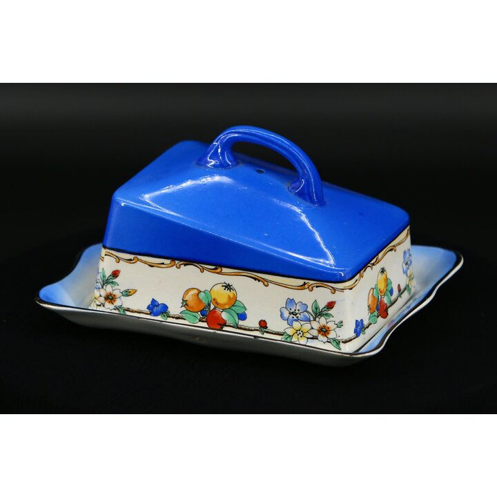 Антикварная масленка Staffordshire, сырное блюдо с крышкой, кобальтовая викторианская керамика, Англия 19 век, 20см