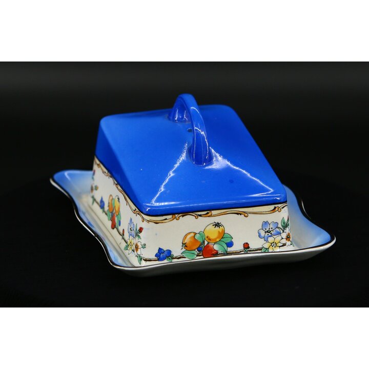 Антикварная масленка Staffordshire, сырное блюдо с крышкой, кобальтовая викторианская керамика, Англия 19 век, 20см
