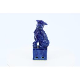 Figurine Chien de Fu en Céramique Bleue Vintage, Sculpture Lion Gardien Chinois Feng Shui, Statue d'Art Asiatique pour Déco de M