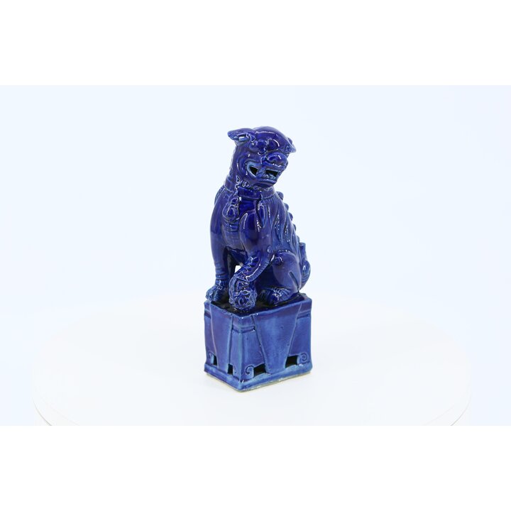 ヴィンテージ 青い陶器の唐獅子 フィギュア, 中国の魔除け狛犬 風水 彫刻, アジアン美術の置物 家庭やオフィスの魔除けデコレーション