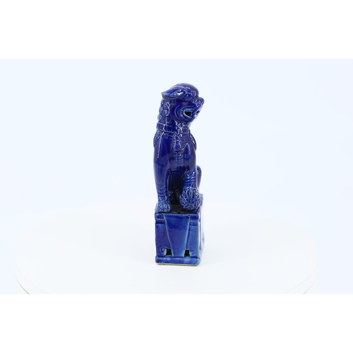 ヴィンテージ 青い陶器の唐獅子 フィギュア, 中国の魔除け狛犬 風水 彫刻, アジアン美術の置物 家庭やオフィスの魔除けデコレーション