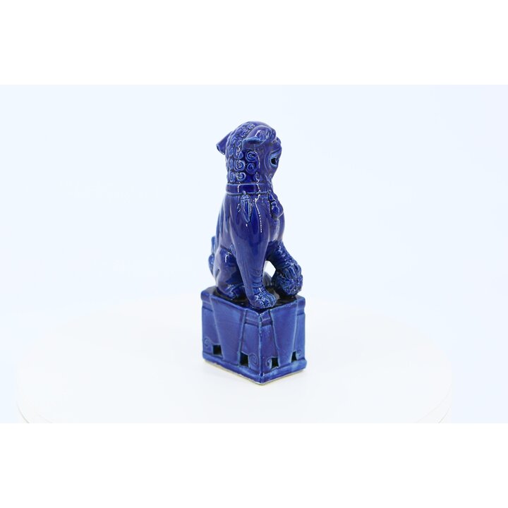 Figura Vintage de Perro Fu de Cerámica Azul, Escultura de León Guardián Chino Feng Shui, Estatua de Arte Oriental para Decoració
