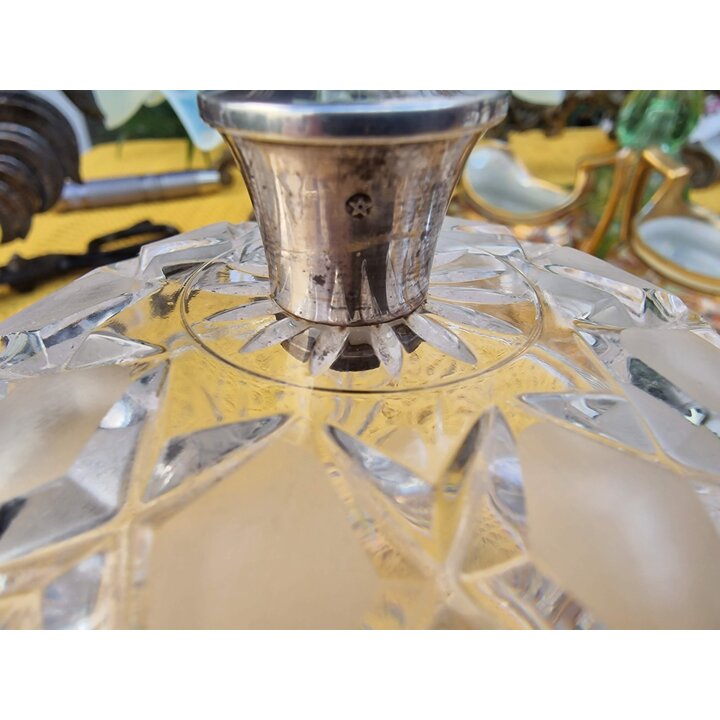 Pot à confiture en cristal taillé - Pommeau en argent massif