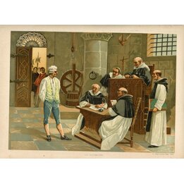 Oryginalna XIX-wieczna Hiszpańska Litografia La Inquisición - Felipe González Rojas