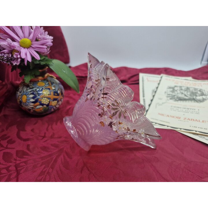 Tulipa de Vidro Art Deco, Abajur de Vidro Rosa, Globo Ondulado, Vidro de Reposicao Pintado a Mao com Flores para Lustre Arandela