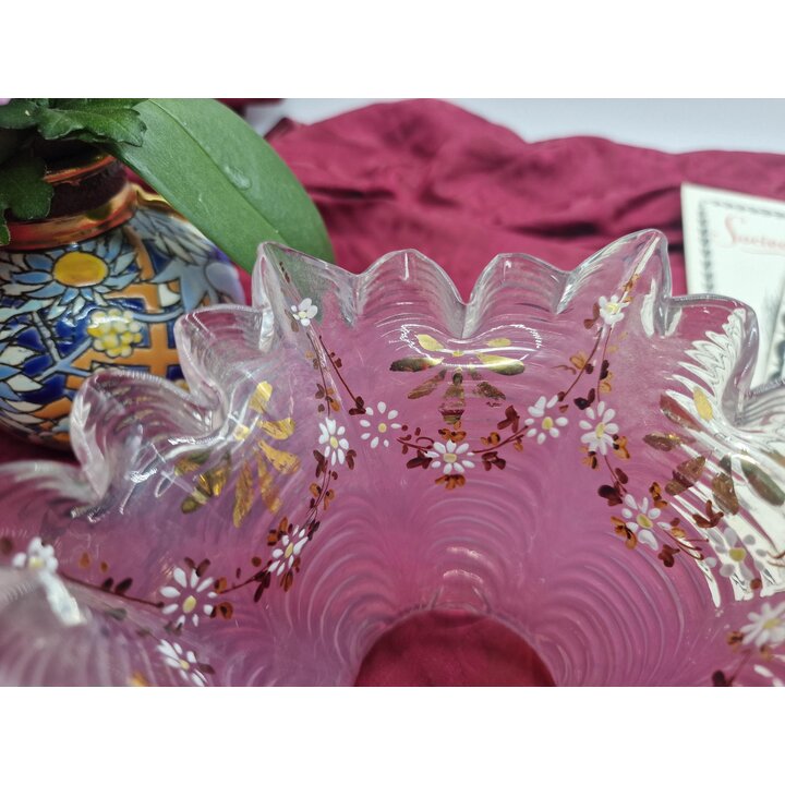 Art Deco Glas Lampenschirm, Rosa Tulpen Lampenschirm, Gewellter Glasschirm, Handbemalter Ersatzschirm mit Blumen fuer Kronleucht