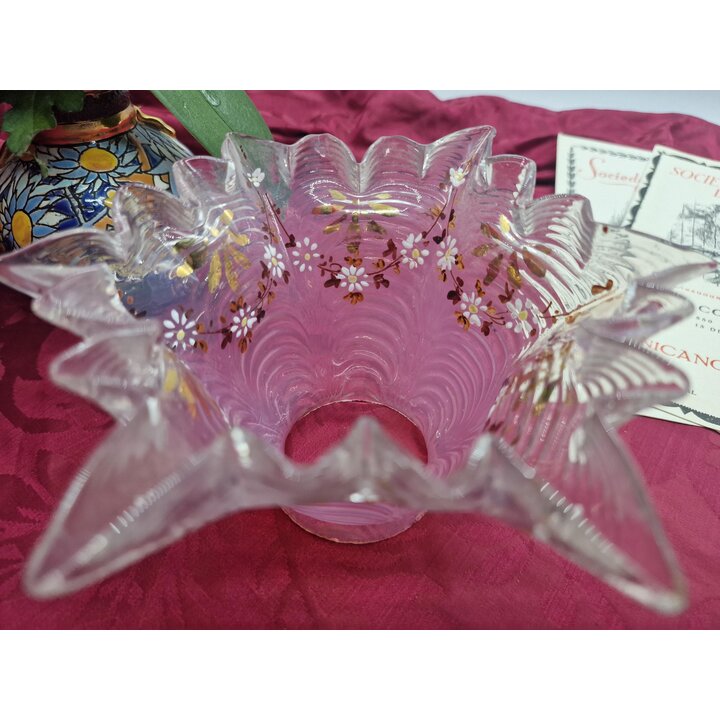 Tulipa de Vidro Art Deco, Abajur de Vidro Rosa, Globo Ondulado, Vidro de Reposicao Pintado a Mao com Flores para Lustre Arandela
