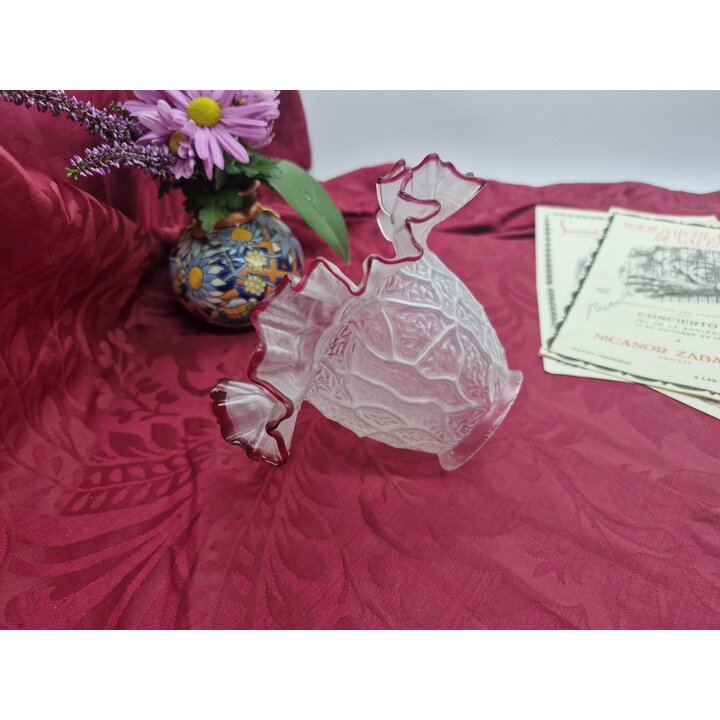 Lampenschirm Mattglas mit Gewelltem Weinrotem Rand, Vintage Glaslampenschirm Tulpe Ersatzschirm, Viktorianischer Stil Glaskuppel