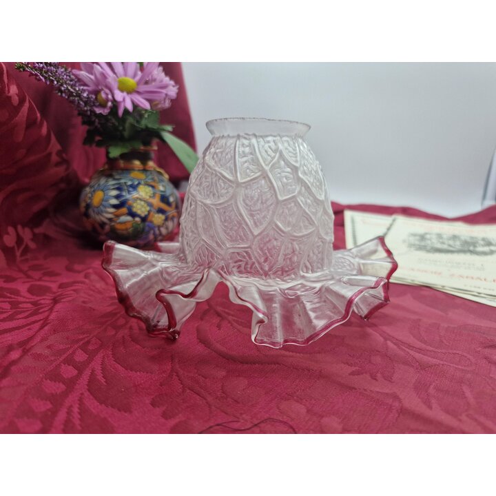 Cúpula de Vidro Fosco com Borda Ondulada Bordô, Tulipa de Vidro Sobressalente para Candeeiro, Globo de Estilo Vitoriano Vintage