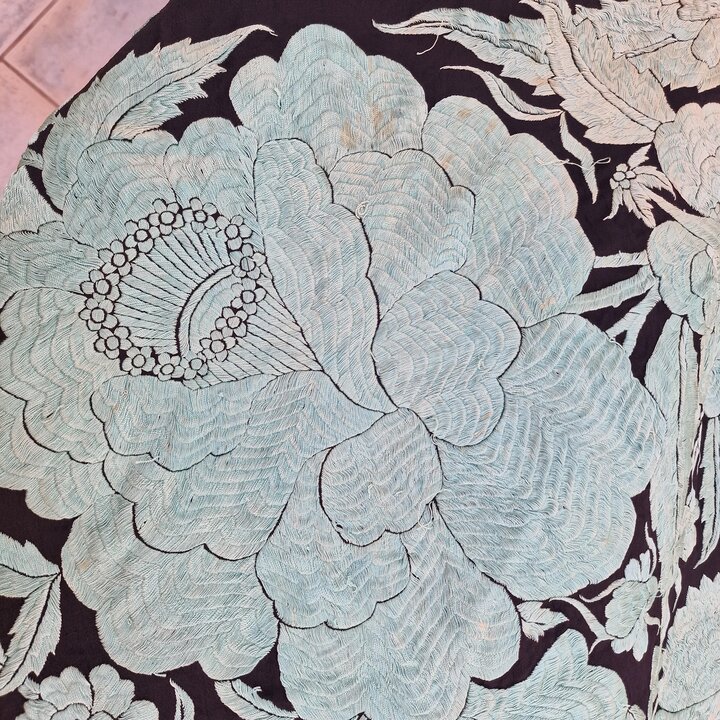 Antique Manila Shawl, Silk Wrap and Spanish Mantoncillo, 19th Century, Hand Embroidered Double Sided, Macrame Fringes, Wedding S