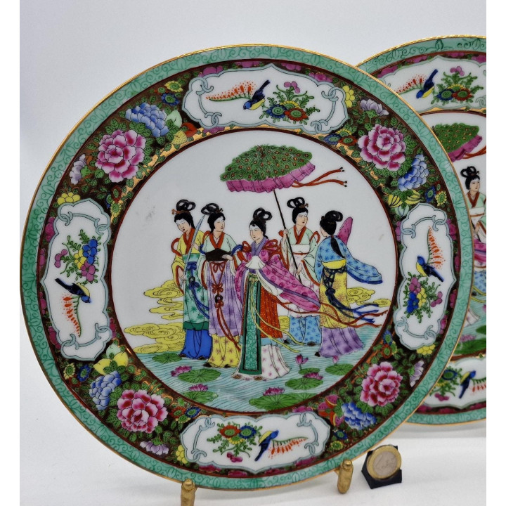 Jogo de 4 Pratos Porcelana Chinesa Famille Rose 1970