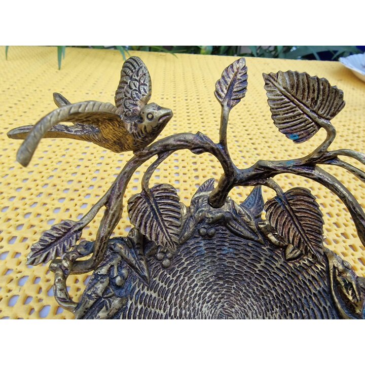 アンティーク ブロンズ 鳥の巣 小物入れ - アールヌーボー装飾ボウル - 高さ 9 cm