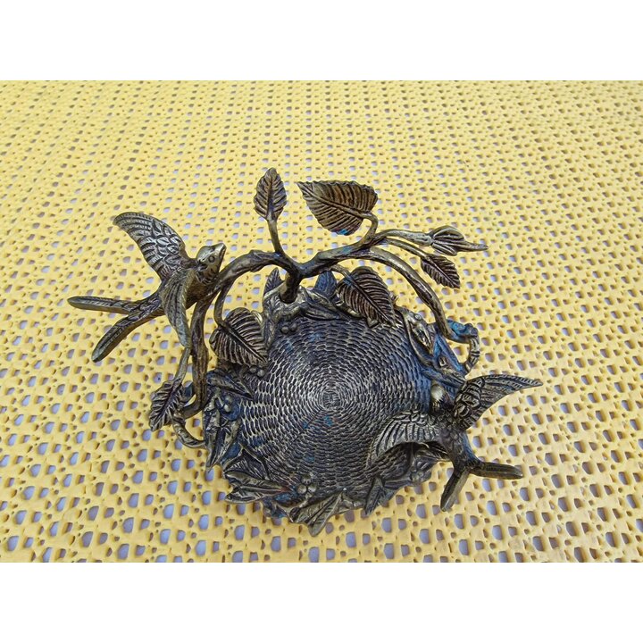 アンティーク ブロンズ 鳥の巣 小物入れ - アールヌーボー装飾ボウル - 高さ 9 cm