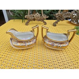 Limoges Gießer und Zuckerdose Set, T&V Tressemann und Vogt Antikes Handbemaltes Gold Porzellan Geschirr, 2-Teilig, Um 1900, Selt