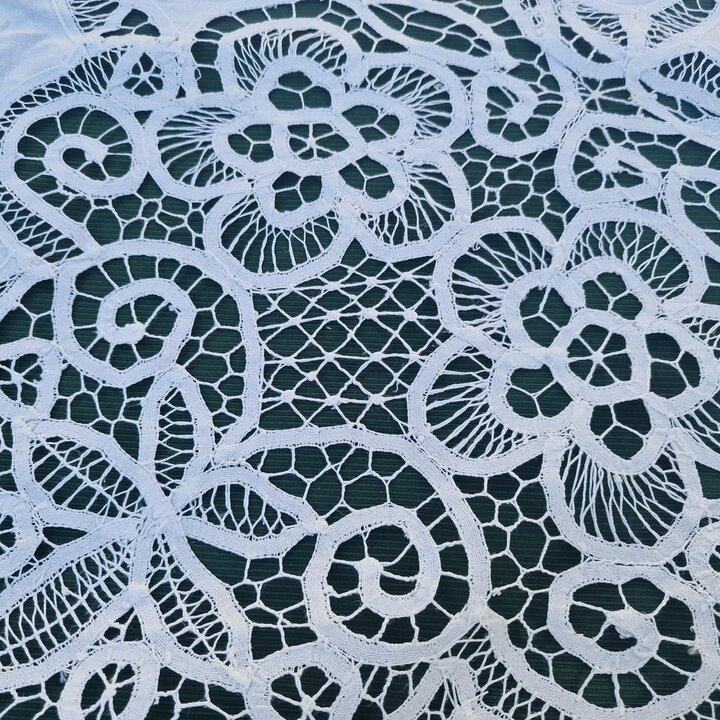 Vintage Linen Tablecloth, Lace Table Cover, Hand Embroidered Overlay, Renaissance Cantu Style Lace, White Rectangular Cloth, Din