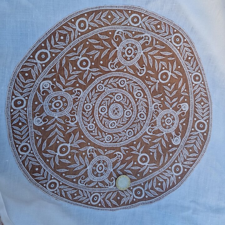 Juego de Mantel de Lino Art Deco, Mantel Bordado con 12 Servilletas con Monograma, Atelier de Barcelona, Principios del Siglo XX