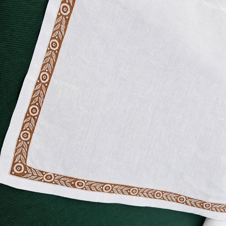Servizio da Tavola in Lino Art Deco, Tovaglia Ricamata con 12 Tovaglioli Monogramma, Atelier di Barcellona, Primo Novecento