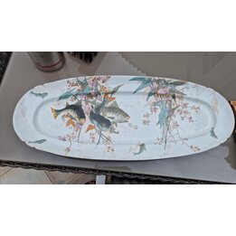 アンティーク 大皿 楕円形 オーバルプレート リュネヴィル ケーラー ゲラン ジャポニズム 鯉と花 58cm フランス陶器 1900年頃