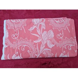 Tessuto Damascato di Cotone Vintage 1950 | Jacquard Rosso Corallo 4m x 160cm | Tessile Europeo per Tappezzeria