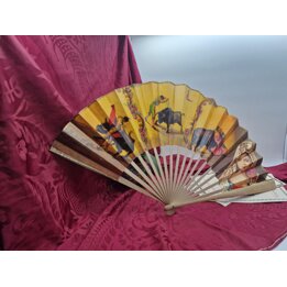 Vintage Spanish Folding Hand Fan, Abanico de Toros Souvenir, Wood and Printed Paper, Bullfighting Corrida Memorabilia Accessory