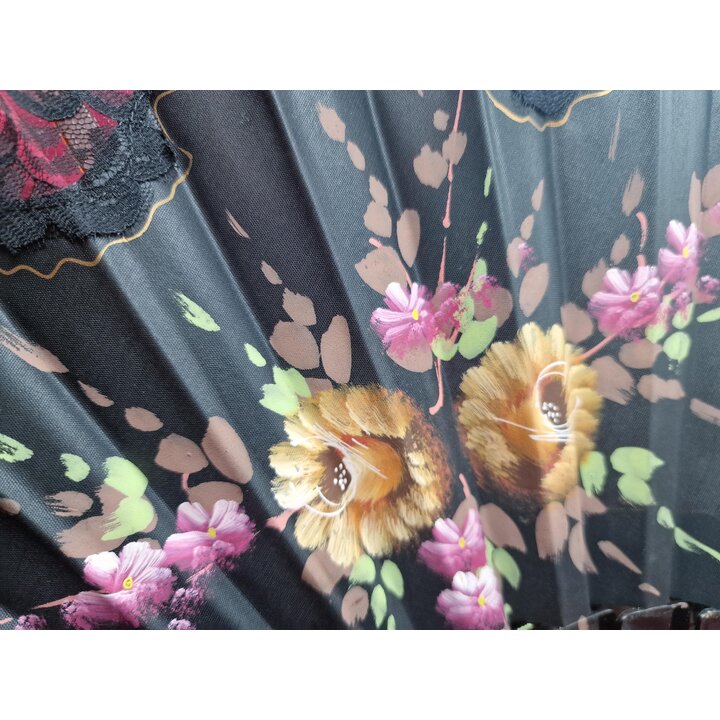 Vintage Folding Hand Fan Spanish Abanico Craftsmanship Hand Painted Lace Fabric Fan Flamenco Traditional Dance Wedding Accessory