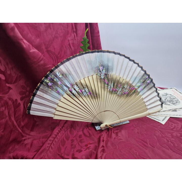 Hand Painted Spanish Folding Fan Wood and Cotton Fabric Handfan, Floral Wedding Flamenco Dance Accessory, Traditional Abanico, 2