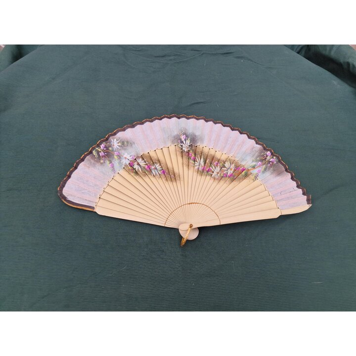 Hand Painted Spanish Folding Fan Wood and Cotton Fabric Handfan, Floral Wedding Flamenco Dance Accessory, Traditional Abanico, 2