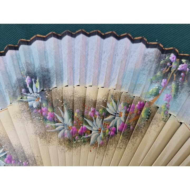 Hand Painted Spanish Folding Fan Wood and Cotton Fabric Handfan, Floral Wedding Flamenco Dance Accessory, Traditional Abanico, 2