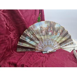 Leque Espanhol Vintage, Leque Dobrável, Anos 1960, Dupla Face Algodão, Assinado Diego e Moretti, Varetas Trabalhadas, 23 cm