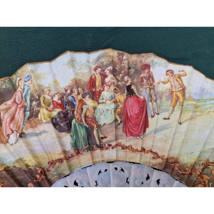 Ventaglio Pieghevole Spagnolo Vintage, Ventaglio a Mano, Anni 1960, Doppia Faccia Cotone, Firmato Diego e Moretti, Stecche Trafo