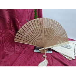 Leque dobrável japonês antigo, leque de madeira Sukashibori com caixa de madeira inscrita, arte da era Showa presente de coleção