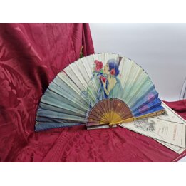 Antique Art Deco Hand Painted Silk Hand Fan, Flapper Woman with Roses Motif, Celluloid Guard Sticks, Collectible Display Piece, 