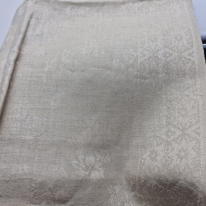 Vintage Linen Jacquard Runner with Hand Monogram and Macrame Fringes