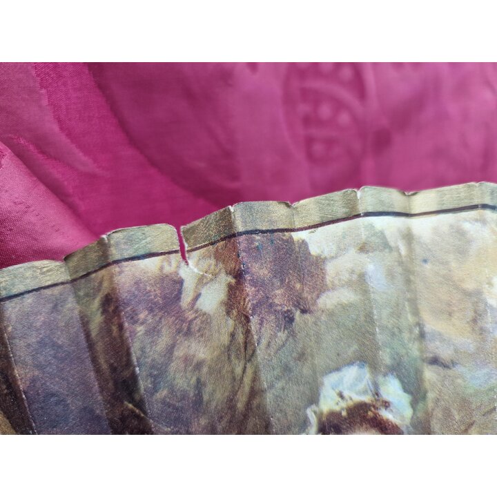 Éventail Espagnol en Bois et Papier, Scène de Picnic Goya La Merienda, Éventail Vintage du Milieu du XXe Siècle, Décoration de C