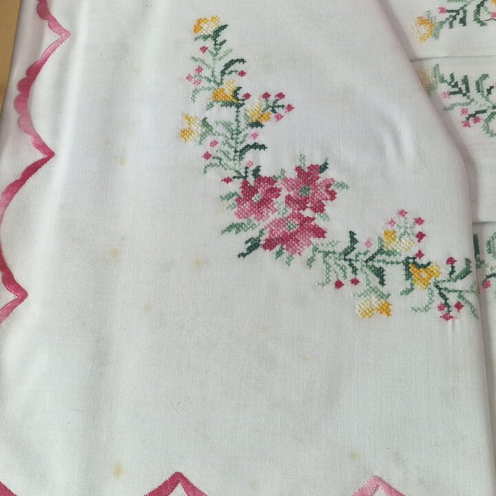 Vintage Spanisches Handbesticktes Bettwäsche Set 1960er Tersaba OVP