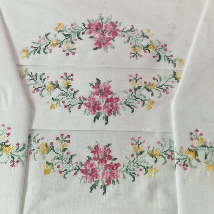 Vintage Spanisches Handbesticktes Bettwäsche Set 1960er Tersaba OVP