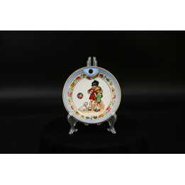 Piatto Termico Bambini, Piatto Scaldavivande Limoges Ribes Francia, Scena Bambini e Cane, Porcellana 17.5cm, Piattino Vintage An