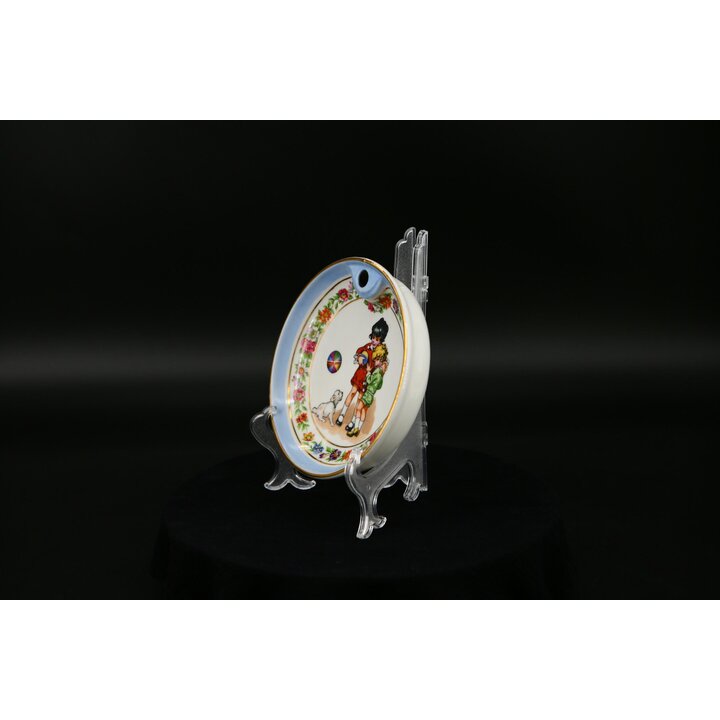 Baby Warming Plate Child Dish, Limoges Ribes France Porcelain, Kids Playing and Dog, 17.5cm Vintage Nursery Tableware 1970s